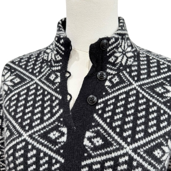 L L Bean Signature BLACK FAIR ISLE KINGFIELD MERINO WOOL SWEATER Women's Small - Picture 3 of 16